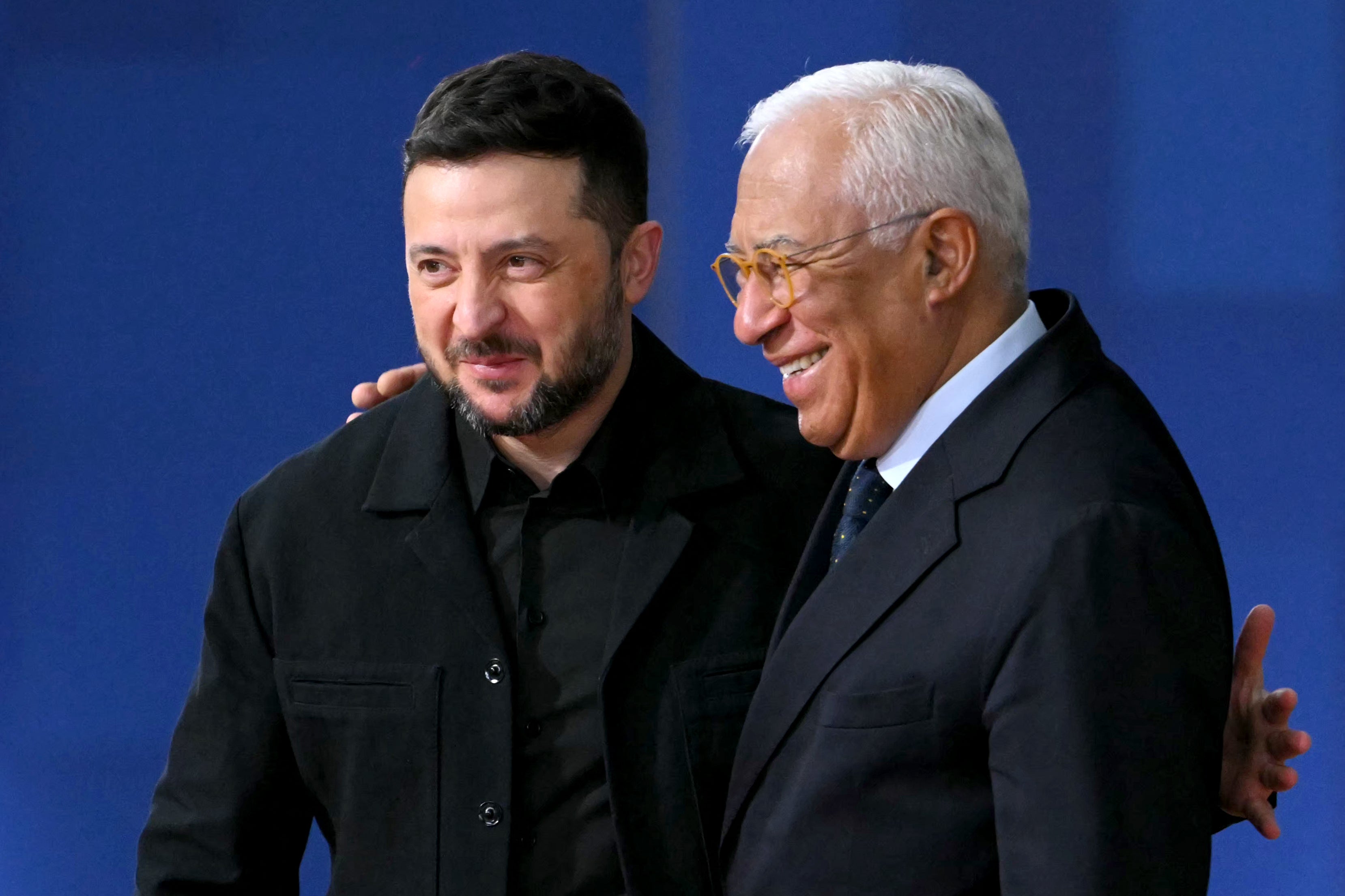 Zelensky with European Council President Antonio Costa in Brussels on Thursday